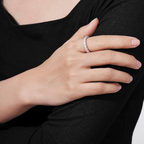 Sterling Silver Band Ring Platinum Plated Cubic Zirconia 3 Carat Jewelry - Picture 4 of 7